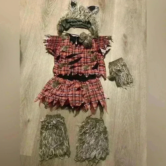 Halloween Wolfe Girl Costume includes dress (no belt) hood 2 shoe covers 3T - Picture 2 of 12